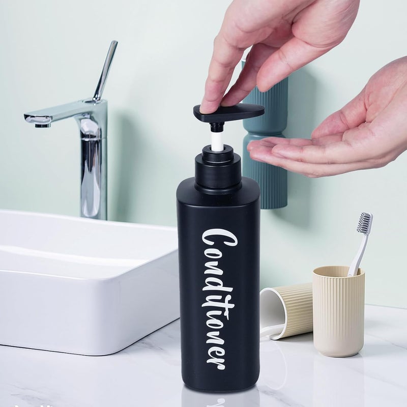 AUMIO 16.9oz Bathroom Soap Dispenser Set, Refillable Shampoo and Conditioner Bottles, Empty Bottles with Pump for Shampoo, Conditioner, or Body Wash, Matte Black Shower Dispensers, Set of 3 - Image 4